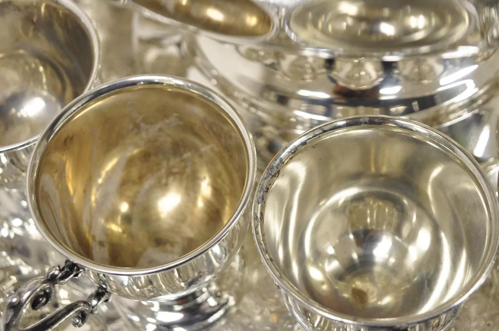 Vintage Victorian Style Silver Plated Grapevine Punch Bowl Set 12 Cups - 15 pcs 6