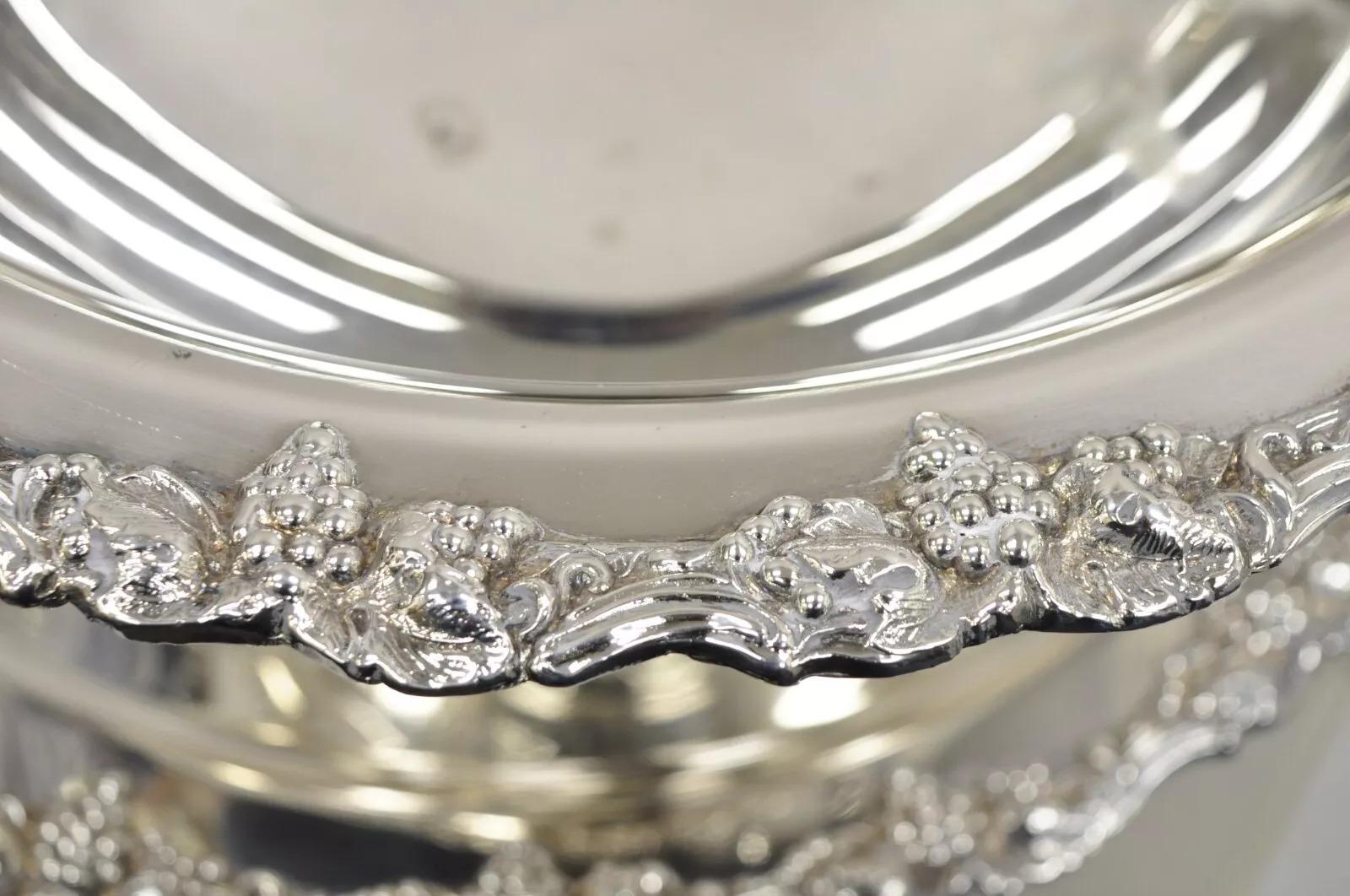 Vintage Victorian Style Silver Plated Grapevine Punch Bowl Set 12 Cups - 15 pcs 6