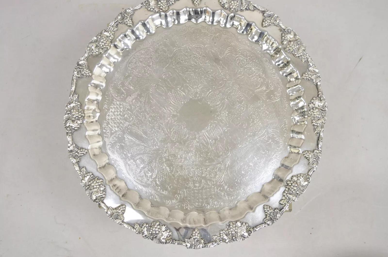 Unknown Vintage Victorian Style Silver Plated Grapevine Punch Bowl Set 12 Cups - 15 pcs
