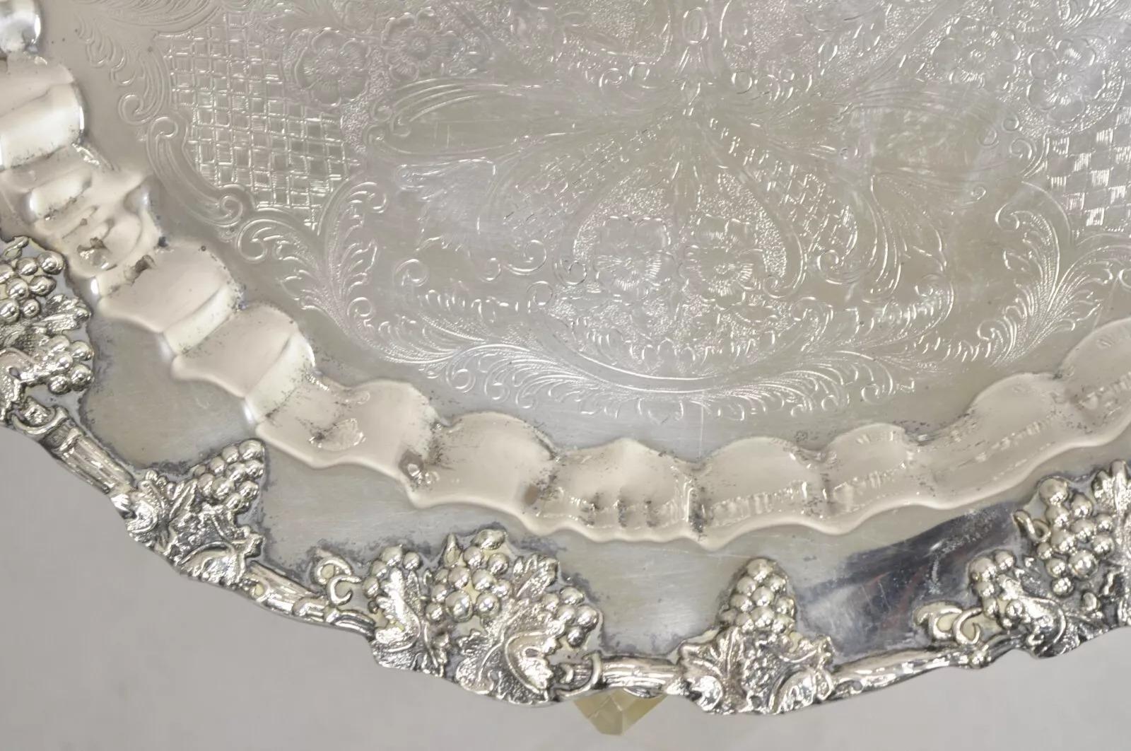 20th Century Vintage Victorian Style Silver Plated Grapevine Punch Bowl Set 12 Cups - 15 pcs