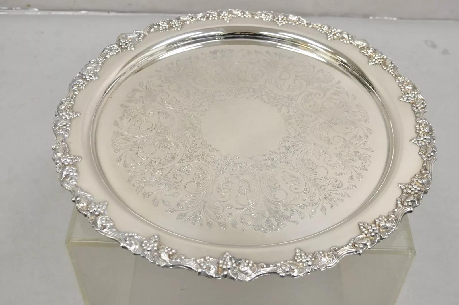 20th Century Vintage Victorian Style Silver Plated Grapevine Punch Bowl Set 12 Cups - 15 pcs
