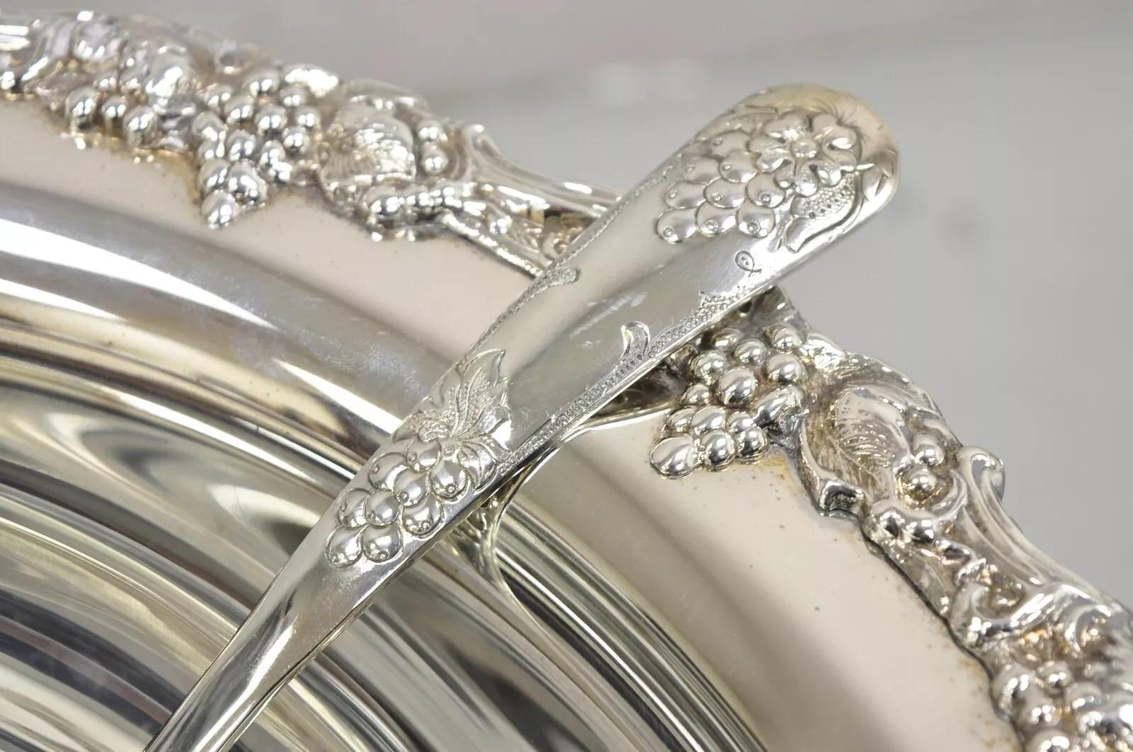 Vintage Victorian Style Silver Plated Grapevine Punch Bowl Set 12 Cups - 15 pcs 2