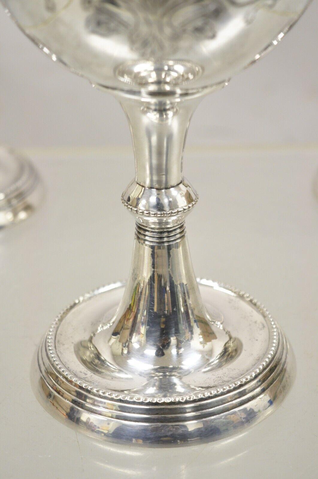 Vintage Victorian Style Silver Plated Large Etched Wine Goblet Cup, Set of 3 2