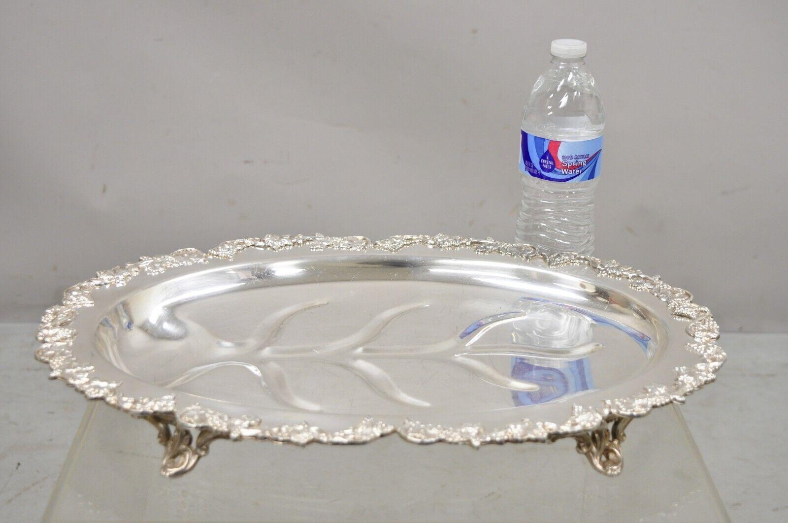 Vintage Victorian Style Silver Plated Oval Footed Meat Cutlery Platter Tray For Sale 3