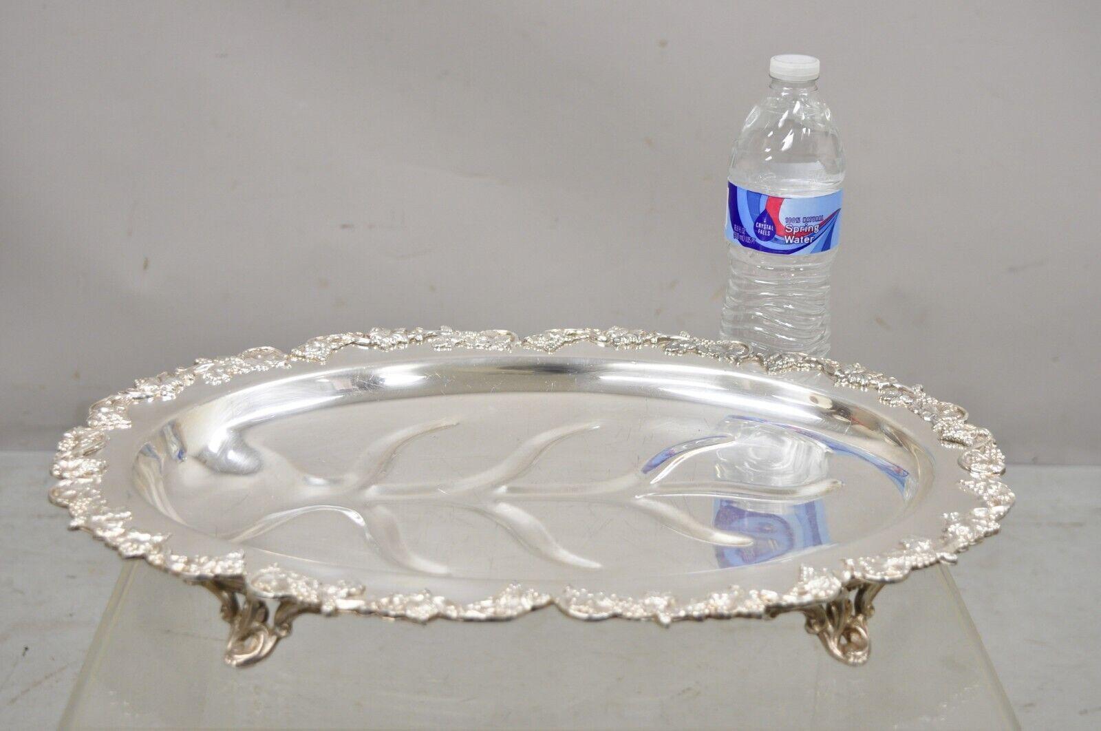 Vintage Victorian Style Silver Plated Oval Footed Meat Cutlery Platter Tray 3