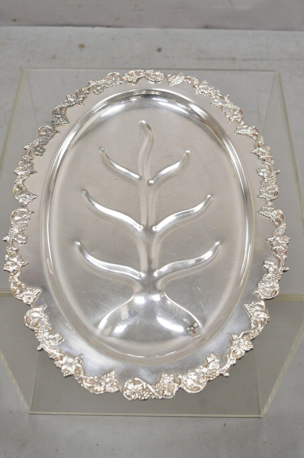 Vintage Victorian Style Silver Plated Oval Footed Meat Cutlery Platter Tray For Sale 4