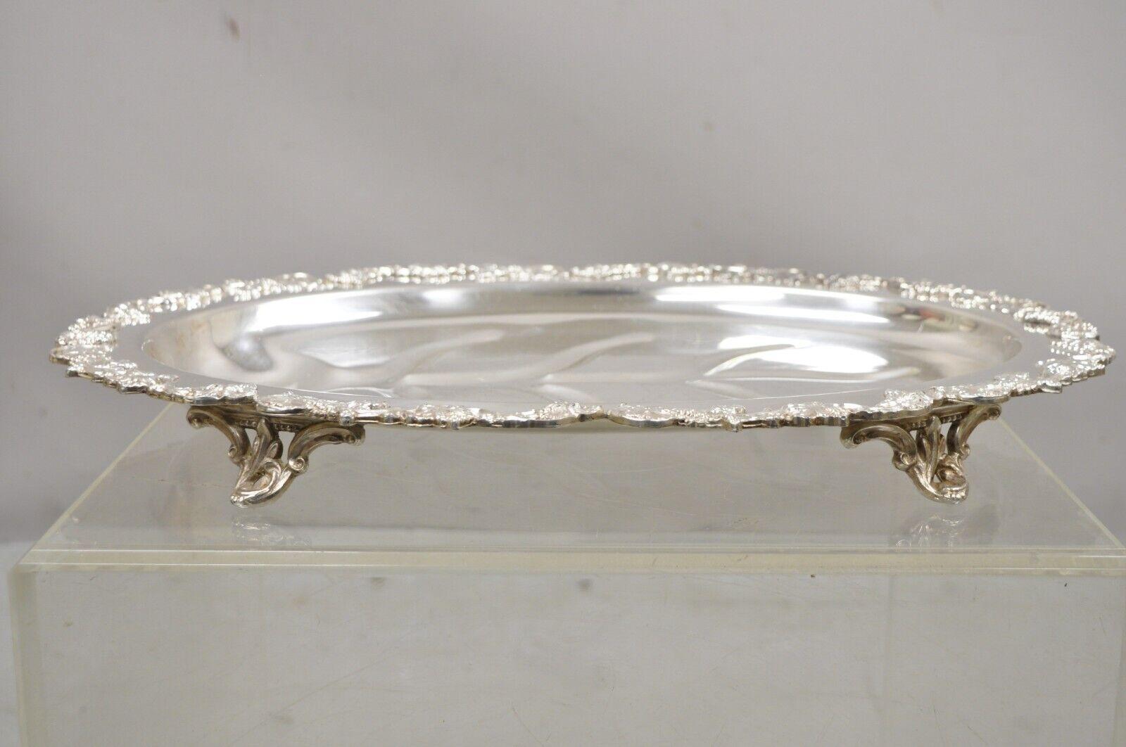 Vintage Victorian Style silver plated Oval Footed Meat Cutlery Platter tray. Item features an oval cutlery platter, marked 
