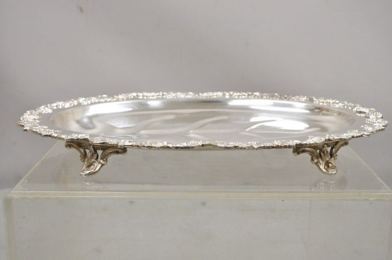 Vintage Victorian Style Silver Plated Oval Footed Meat Cutlery Platter