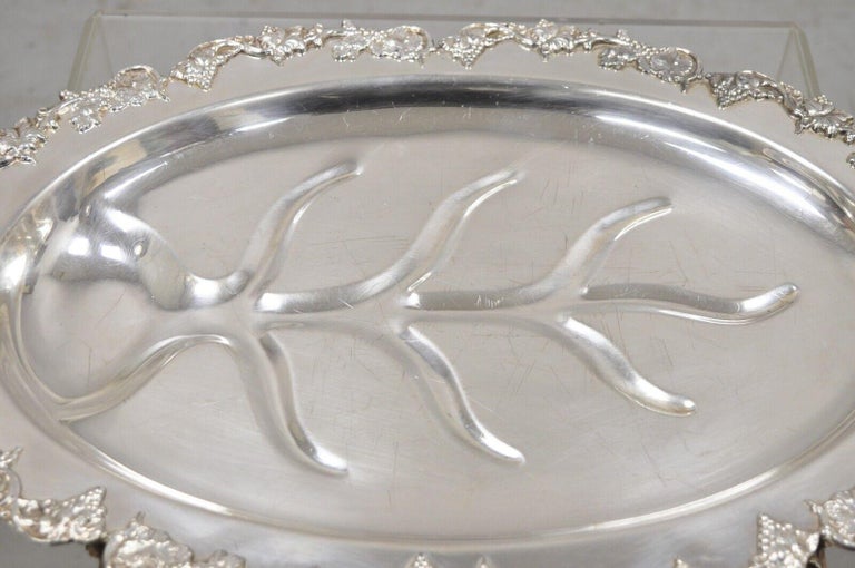 Vintage Victorian Style Silver Plated Oval Footed Meat Cutlery Platter