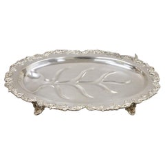 Used Victorian Style Silver Plated Oval Footed Meat Cutlery Platter Tray
