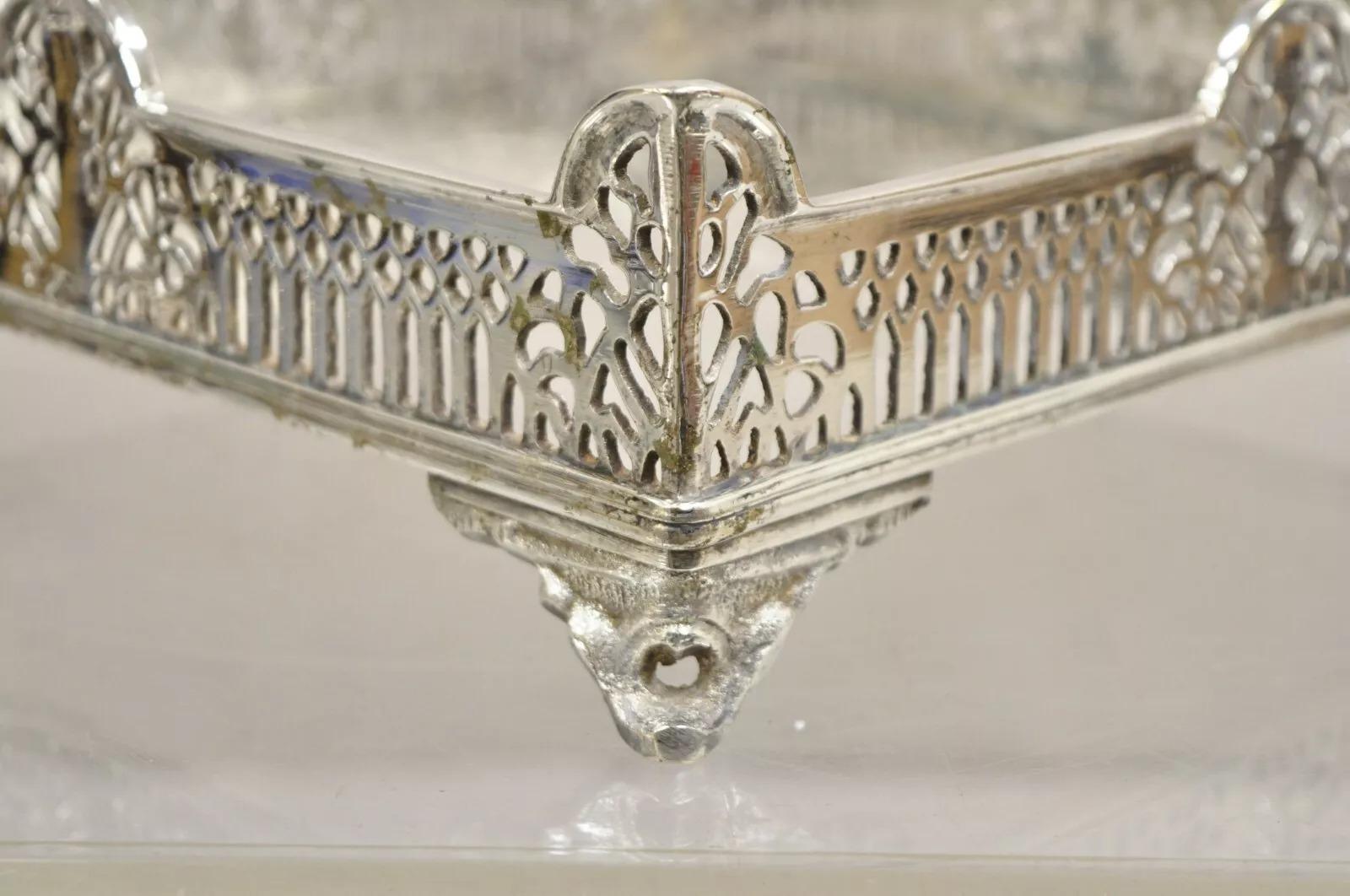 20th Century Vintage Victorian Style Silver Plated Raised Pierced Gallery Square Tray