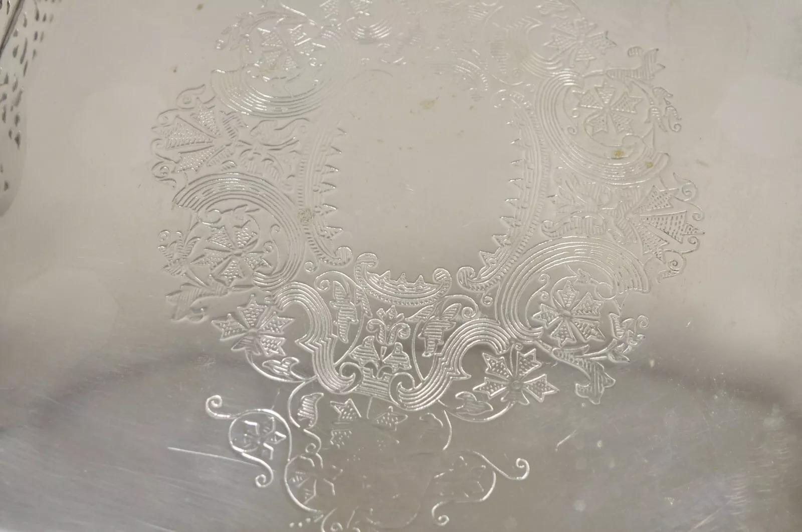 Vintage Victorian Style Silver Plated Raised Pierced Gallery Square Tray 2