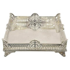 Vintage Victorian Style Silver Plated Raised Pierced Gallery Square Tray