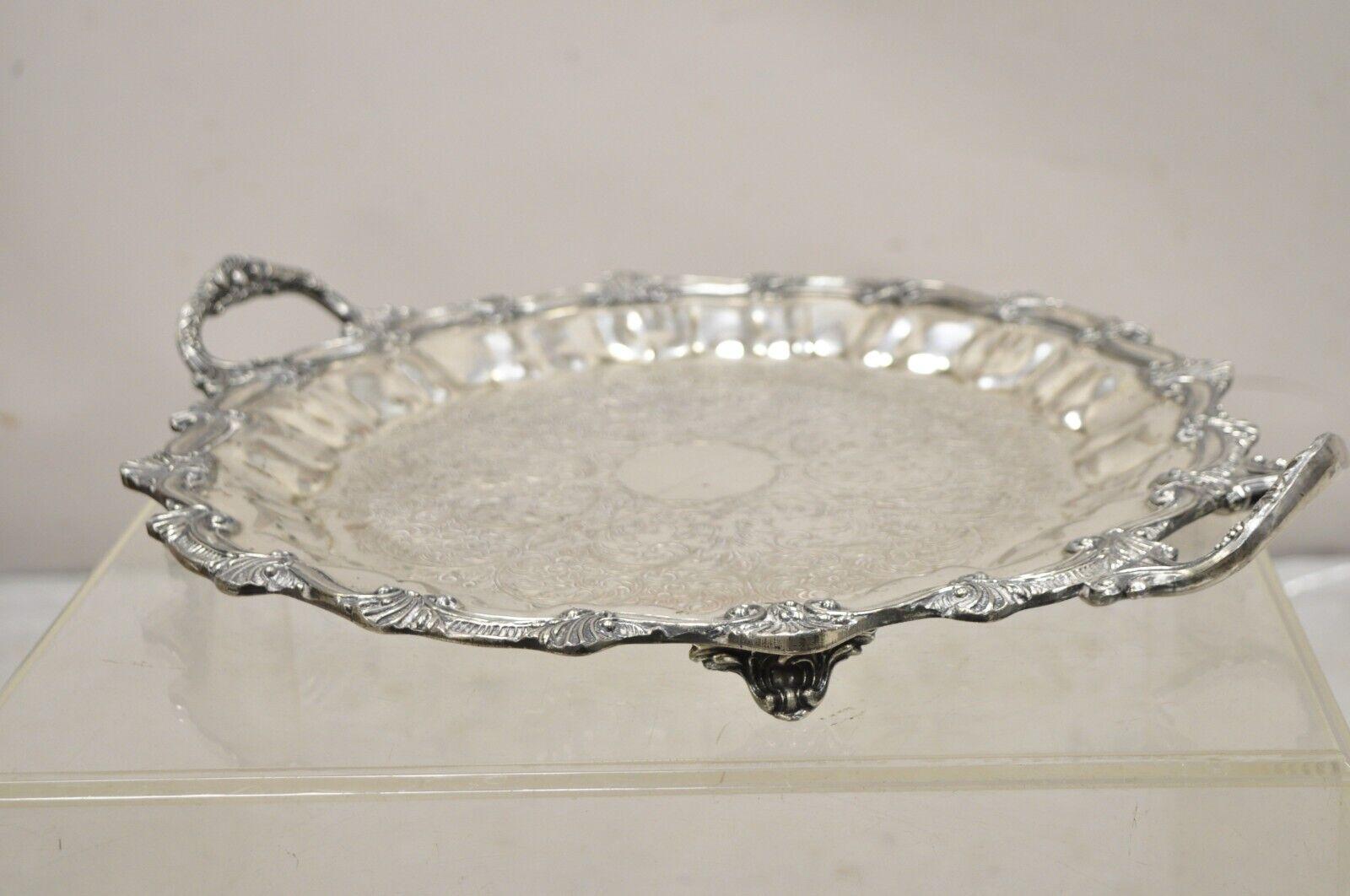 Vintage Victorian Style Silver Plated Scalloped Edge Round Serving Platter Tray For Sale 6