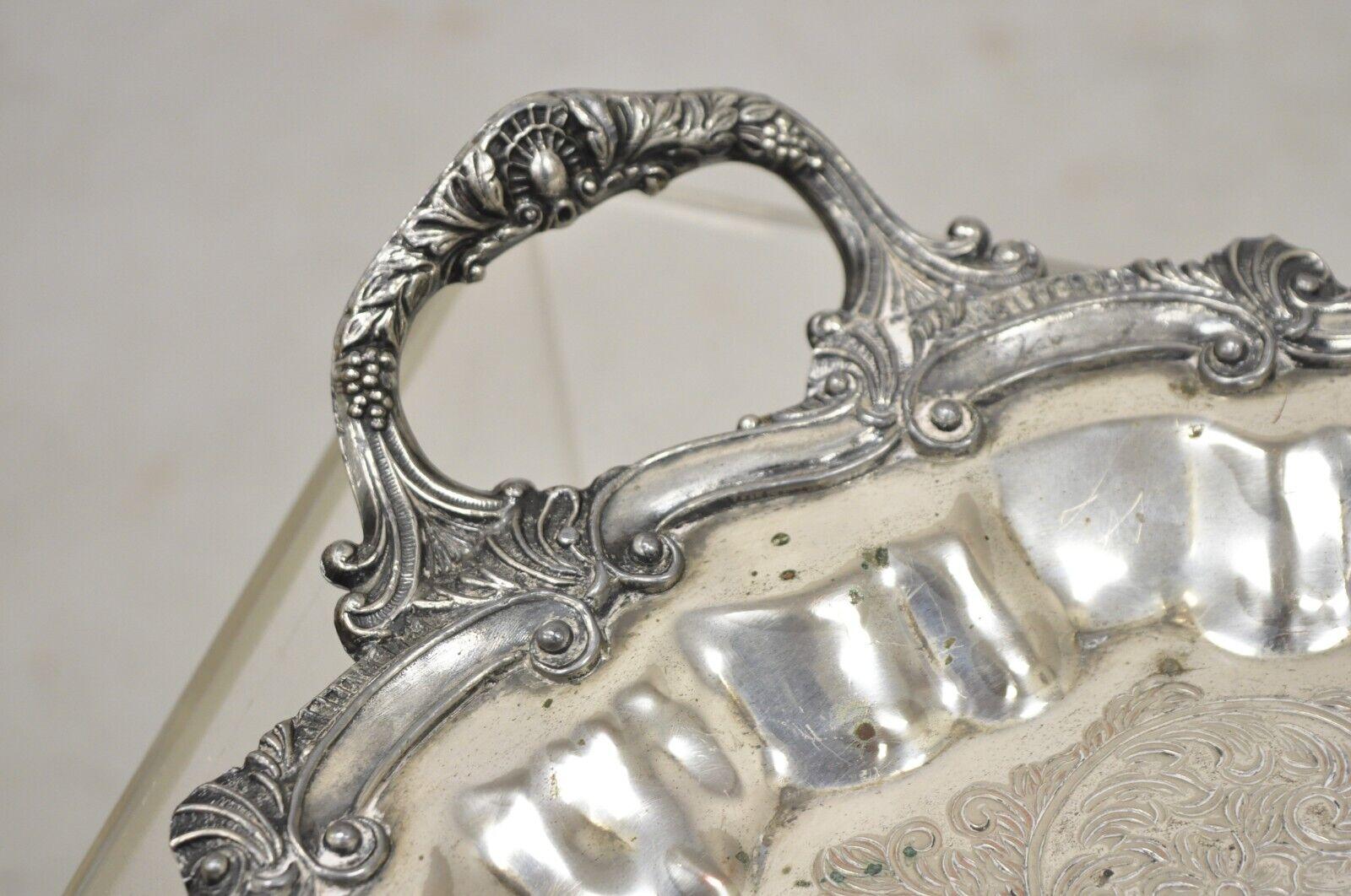 Vintage Victorian Style Silver Plated Scalloped Edge Round Serving Platter Tray For Sale 3