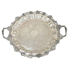 Retro Victorian Style Silver Plated Scalloped Edge Round Serving Platter Tray