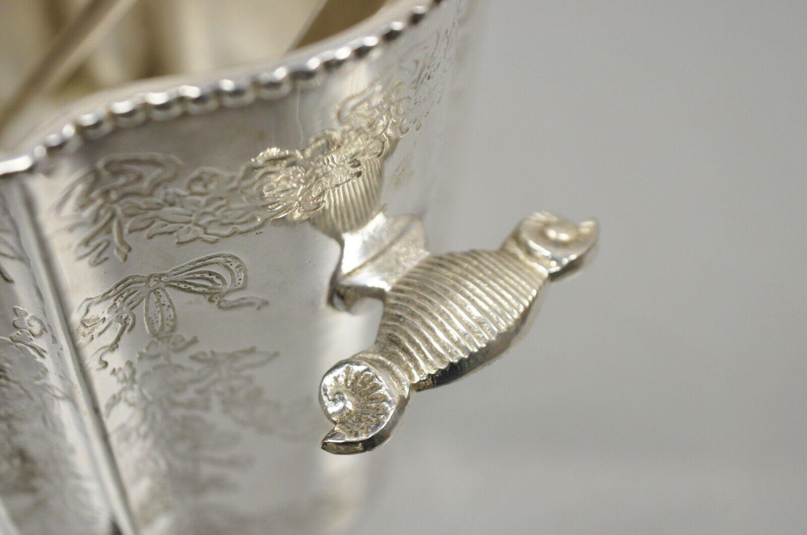 Vintage Victorian Style Silver Plated Small Scalloped Ice Bucket with Tonges For Sale 3