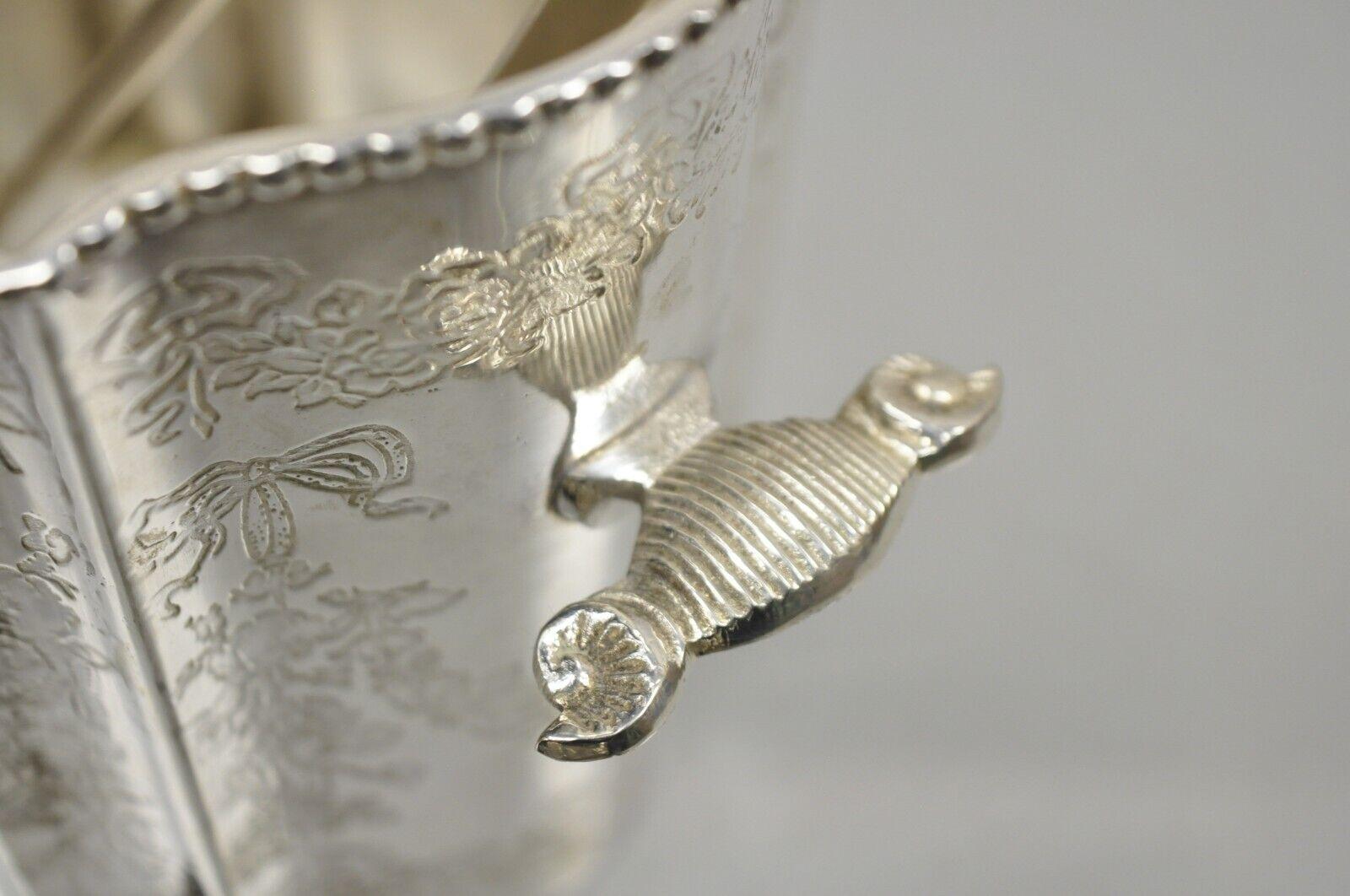 Vintage Victorian Style Silver Plated Small Scalloped Ice Bucket with Tonges 3