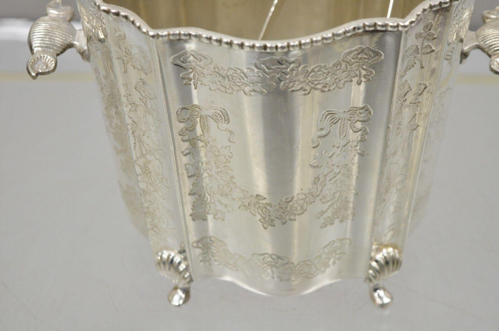 Vintage Victorian Style Silver Plated Small Scalloped Ice Bucket with Tonges For Sale 5