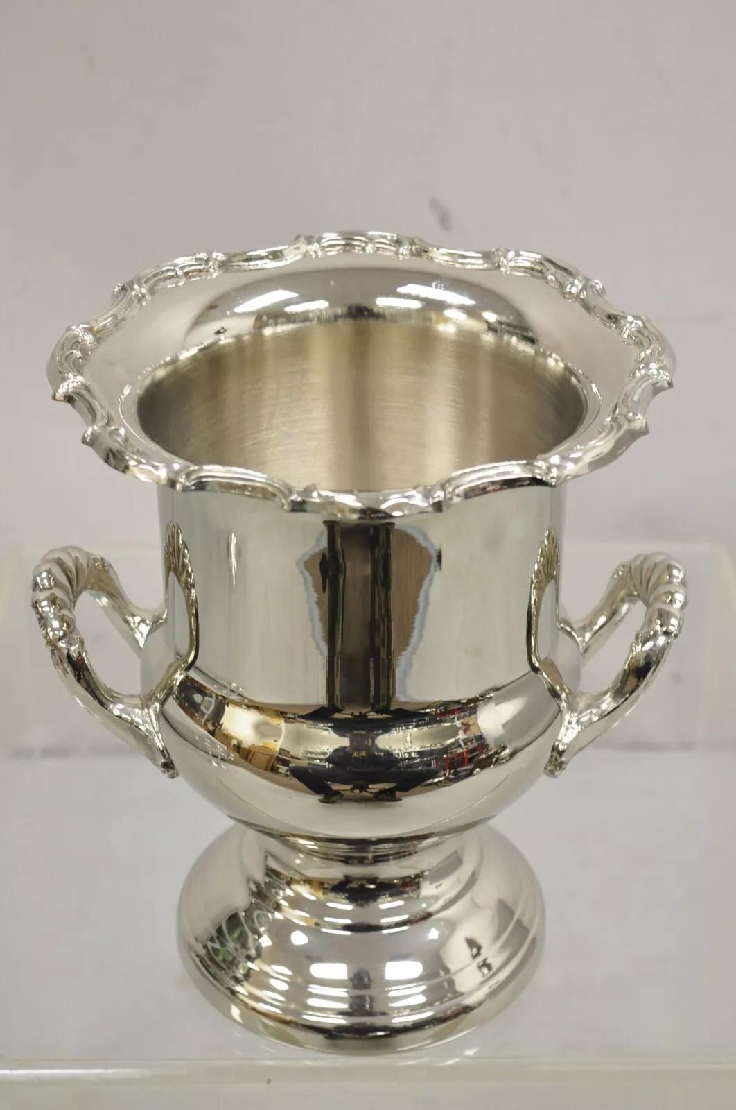 Vintage Victorian Style Silver Plated Trophy Cup Champagne Chiller Ice Bucket. Circa Late 20th Century. Measurements: 10.5