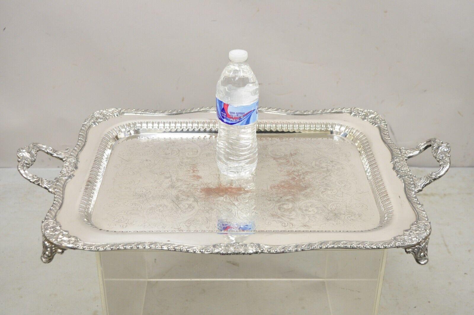 Vintage Victorian Style Silver Plated Twin Handle Ornate Platter Tray For Sale 5