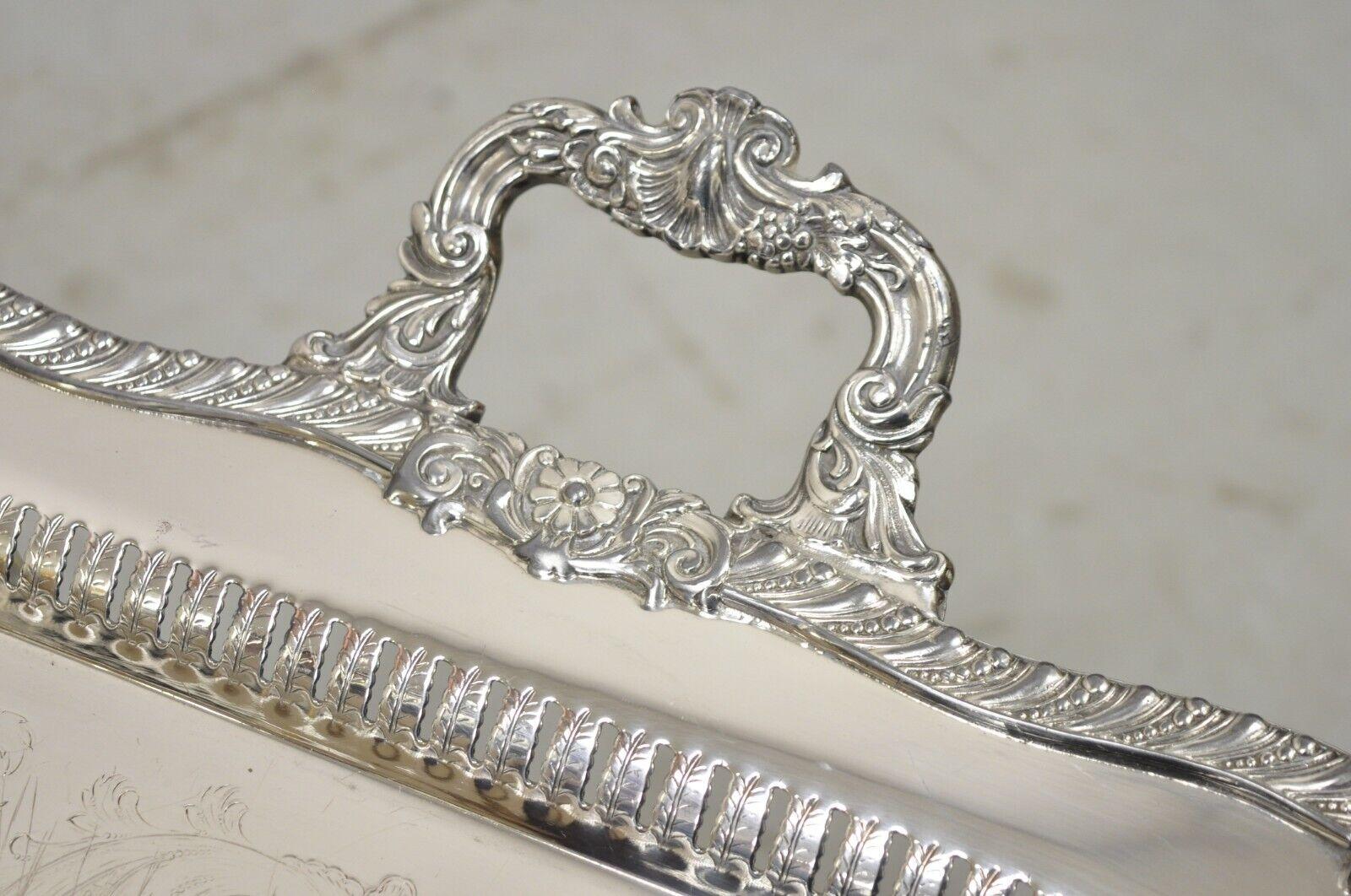 Vintage Victorian Style Silver Plated Twin Handle Ornate Platter Tray For Sale 6