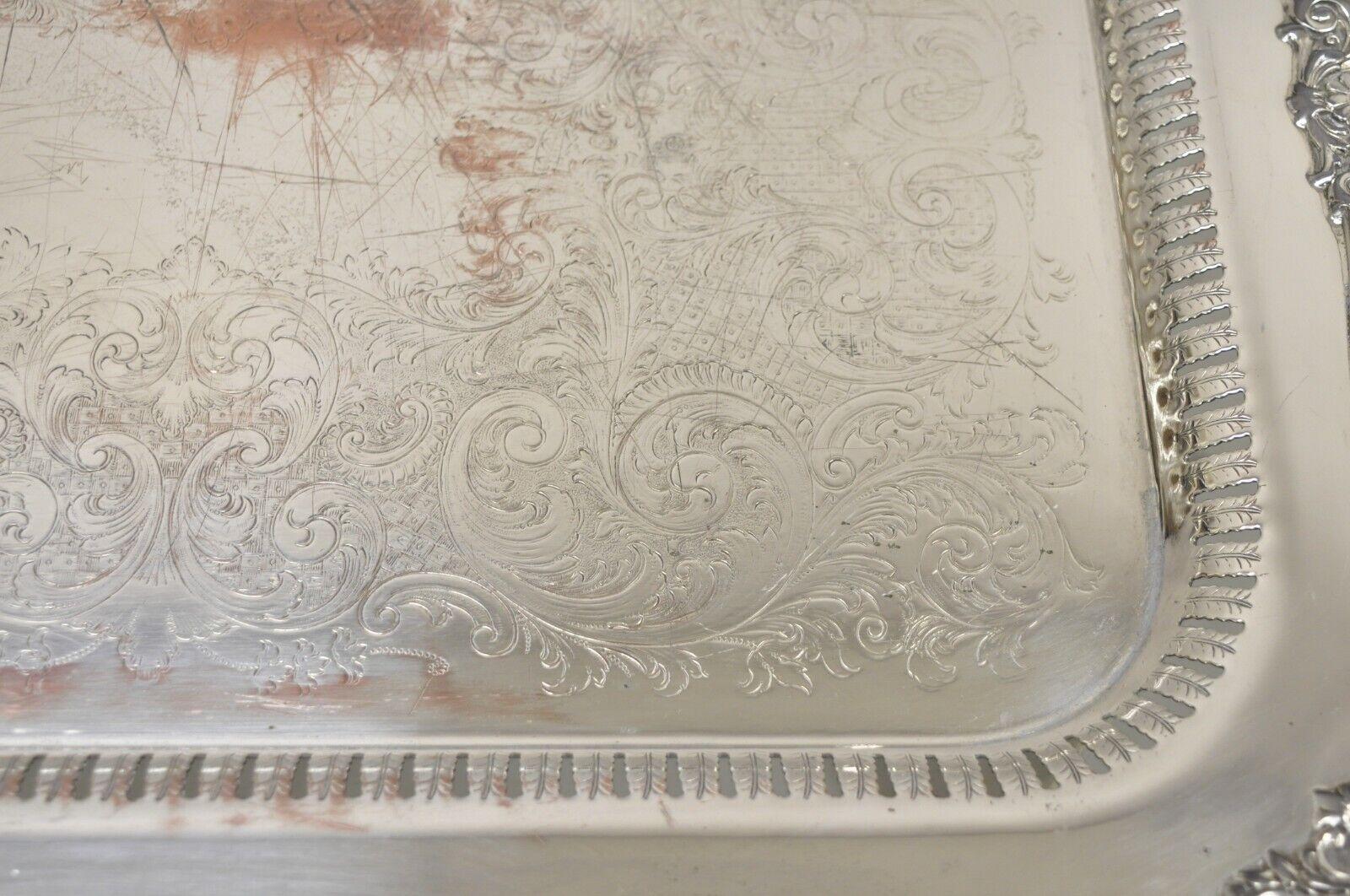 Vintage Victorian Style Silver Plated Twin Handle Ornate Platter Tray For Sale 7