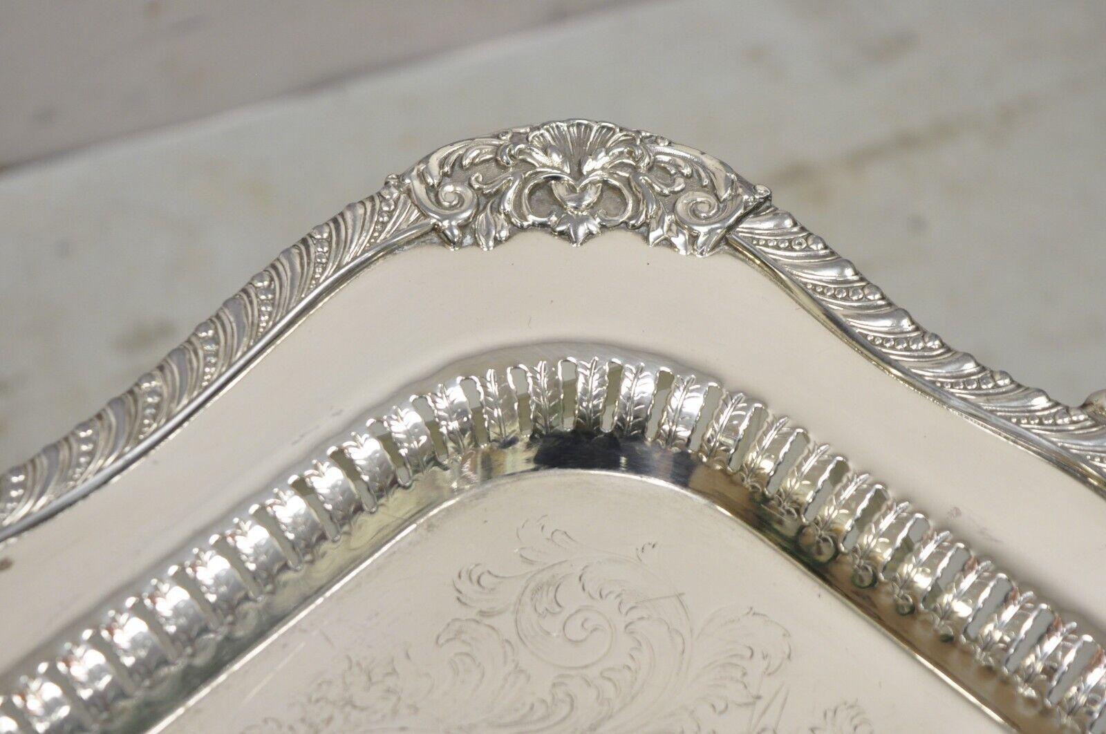 20th Century Vintage Victorian Style Silver Plated Twin Handle Ornate Platter Tray For Sale