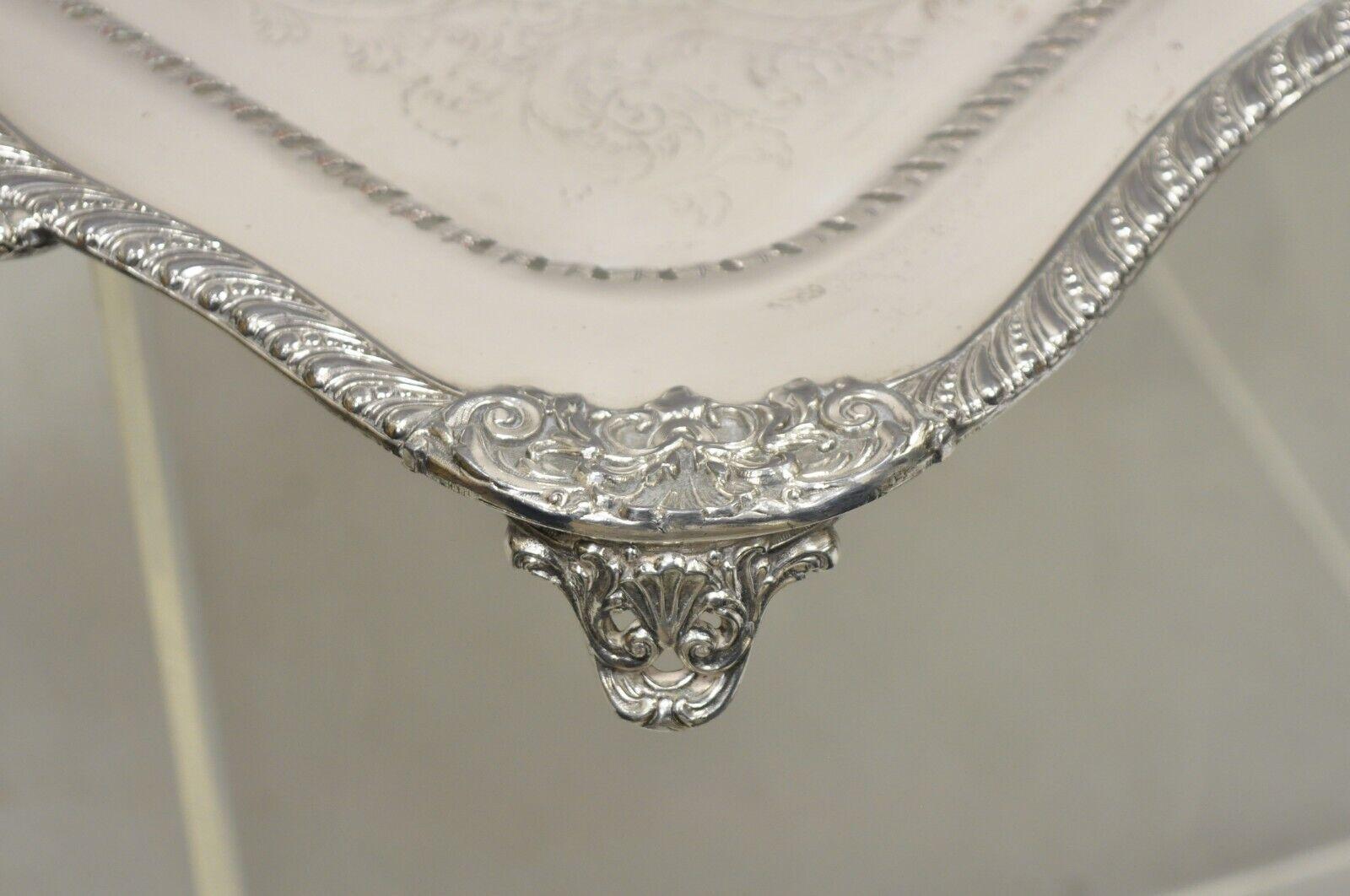 Vintage Victorian Style Silver Plated Twin Handle Ornate Platter Tray For Sale 3