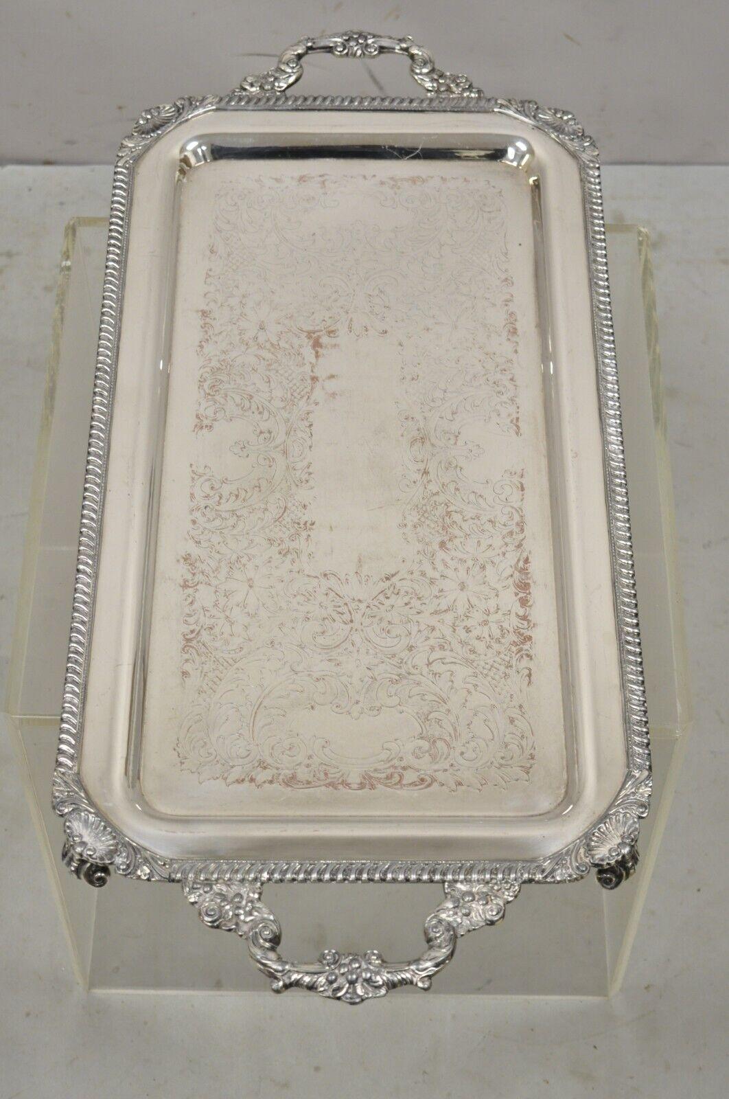 Vintage Victorian Style Silver Plated Twin Handle Ornate Serving Platter Tray For Sale 6