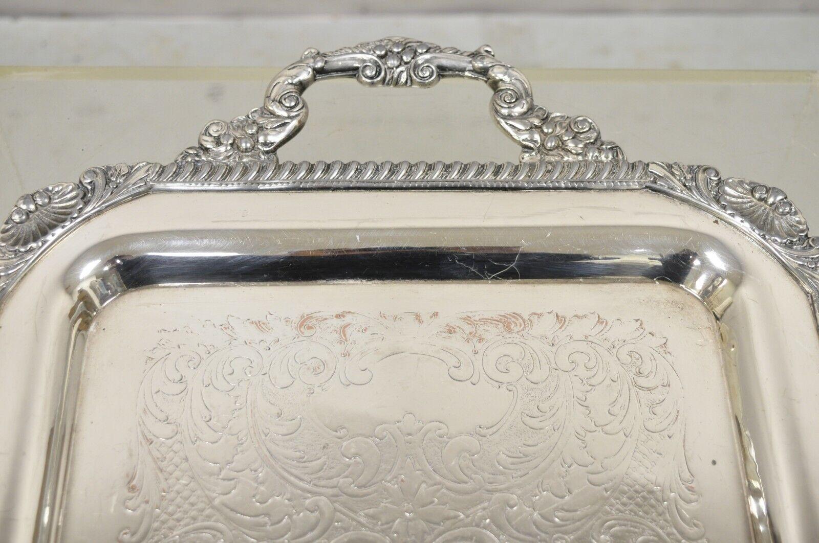 Vintage Victorian Style Silver Plated Twin Handle Ornate Serving Platter Tray For Sale 7
