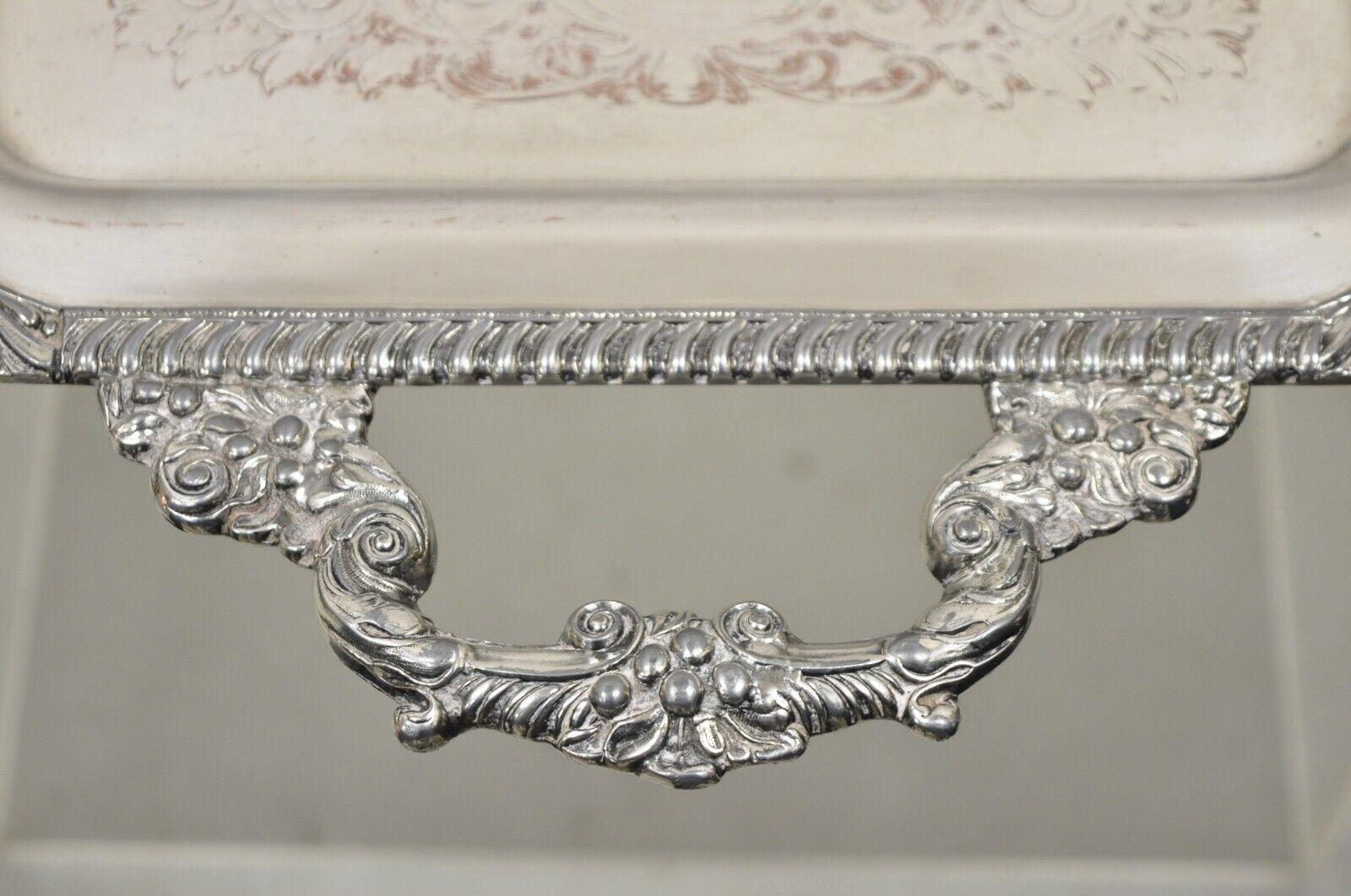 20th Century Vintage Victorian Style Silver Plated Twin Handle Ornate Serving Platter Tray For Sale