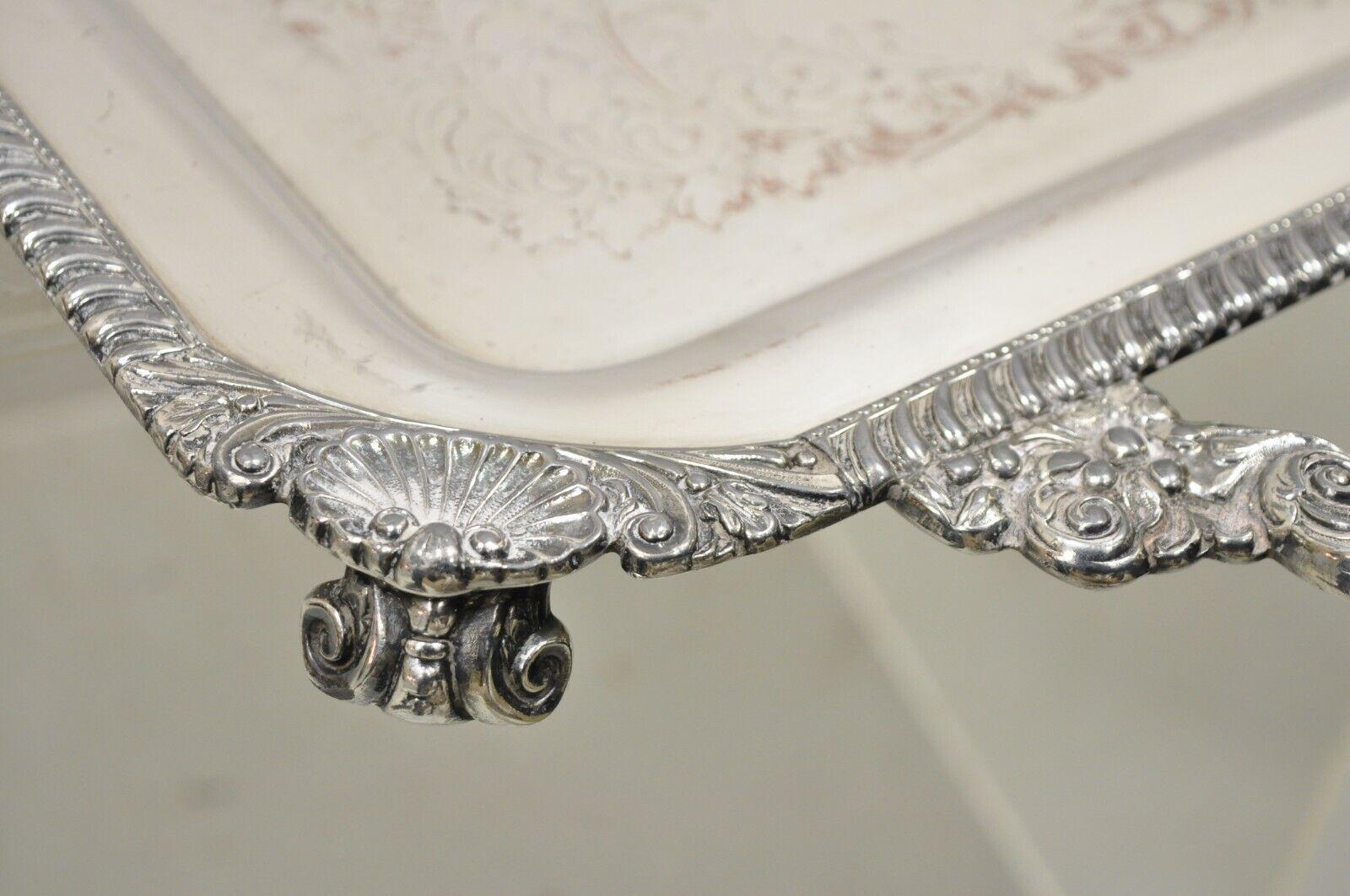 Vintage Victorian Style Silver Plated Twin Handle Ornate Serving Platter Tray For Sale 1