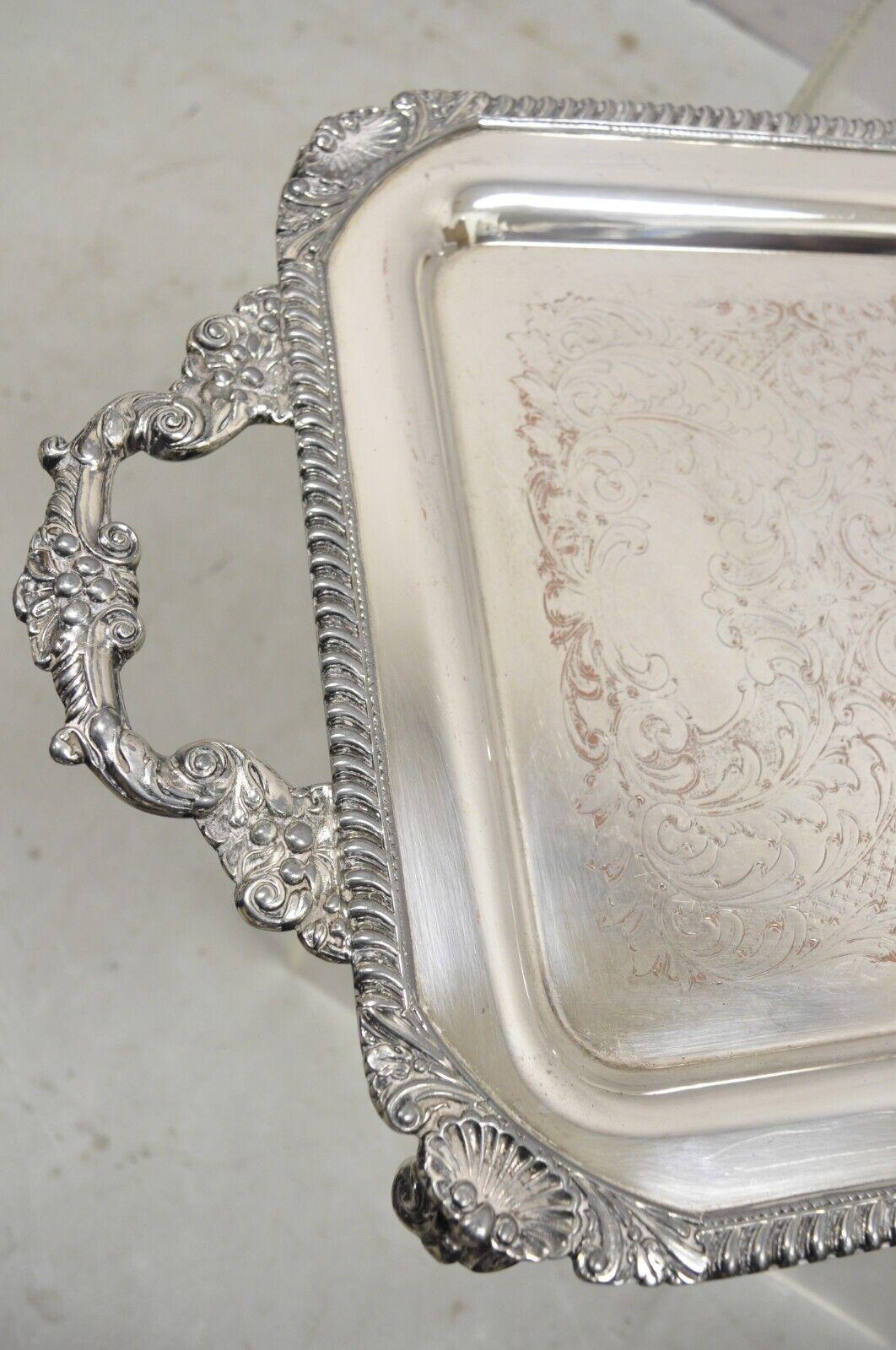 Vintage Victorian Style Silver Plated Twin Handle Ornate Serving Platter Tray For Sale 4