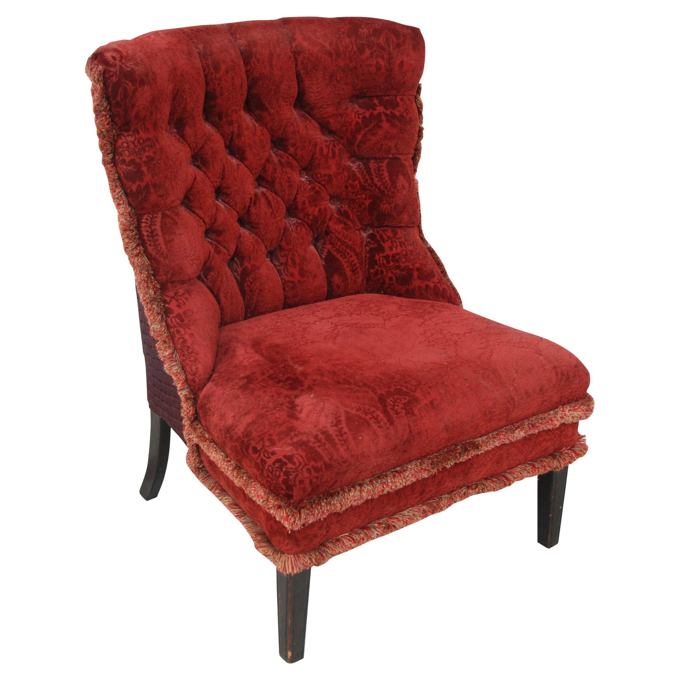 Vintage Victorian Style Slipper Chair with Tufting