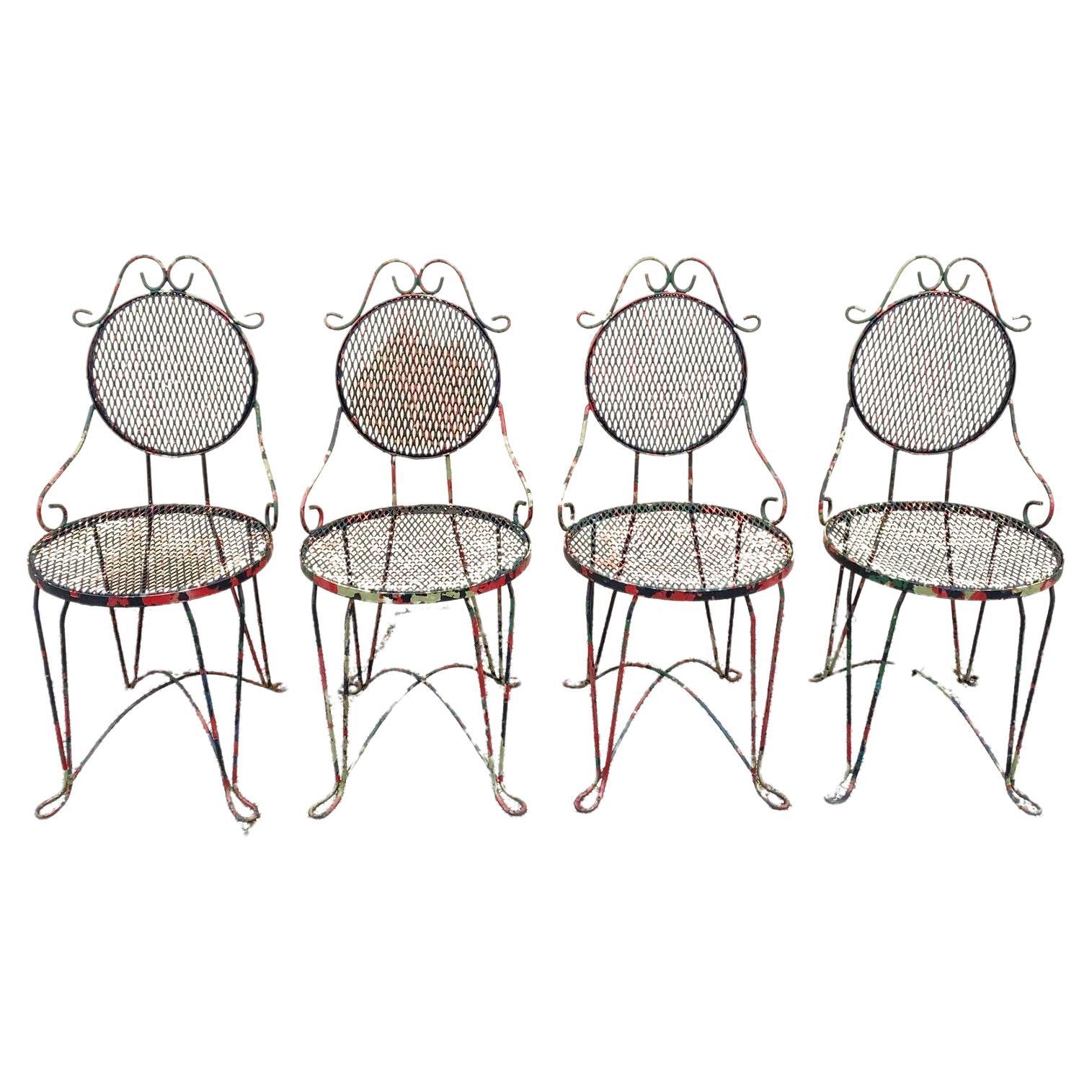 Vintage viktorianischen Stil kleine Schmiedeeisen Camo Farbe Garten Patio Stühle Set 4