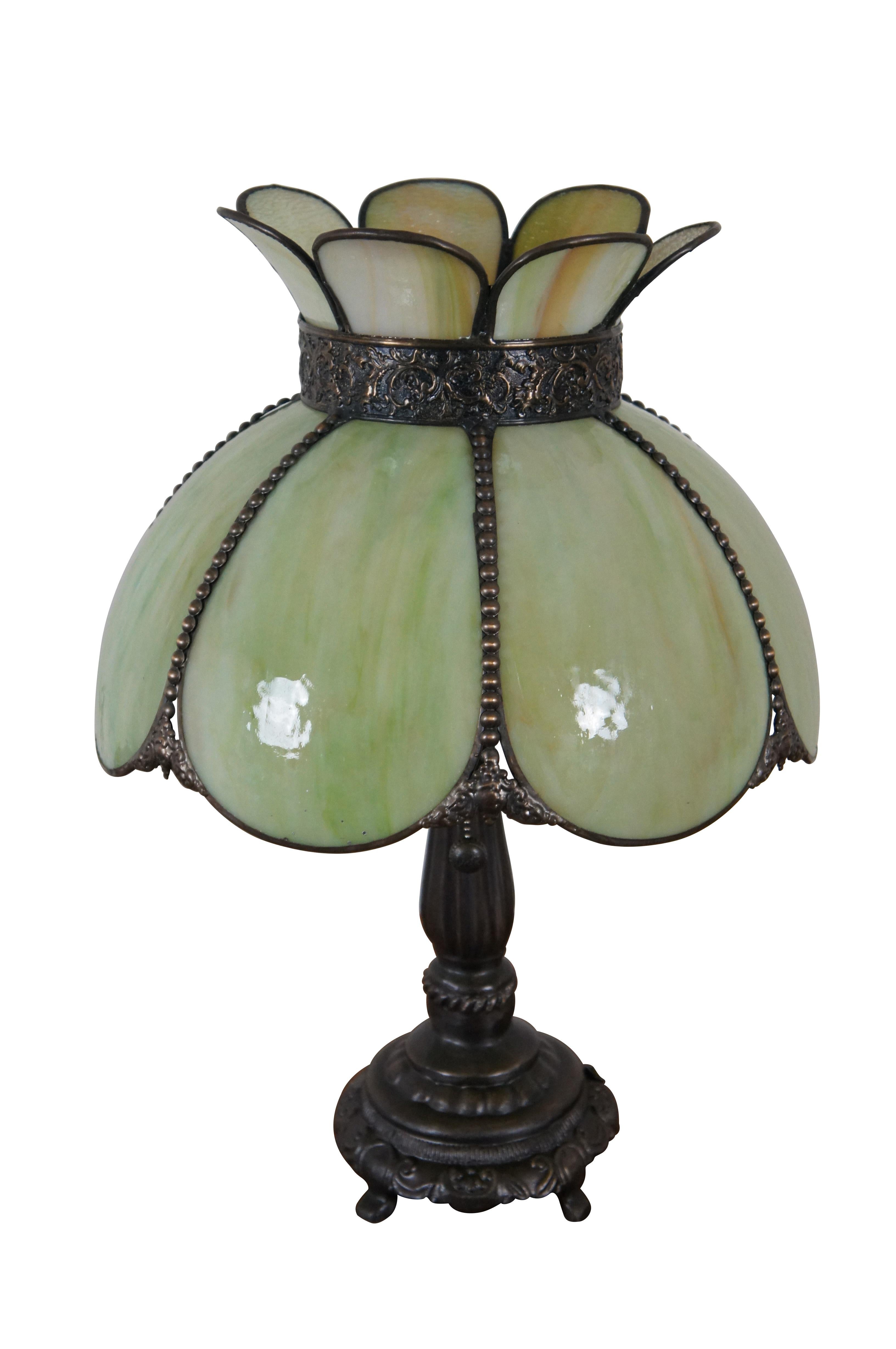 Vintage Victorian Style Stained Slag Glass 2 Light Parlor Table Lamp 22