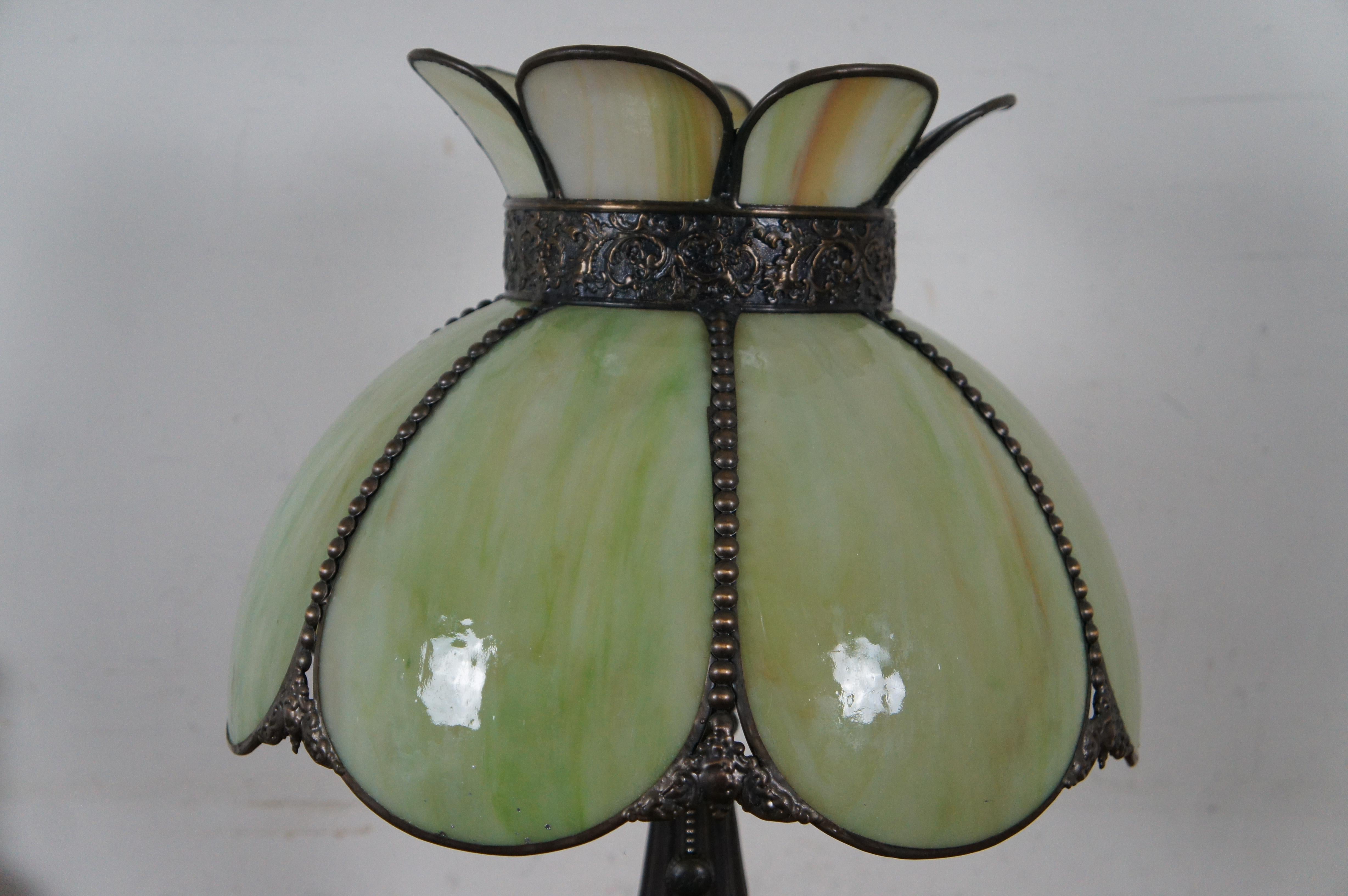 20th Century Vintage Victorian Style Stained Slag Glass 2 Light Parlor Table Lamp 22