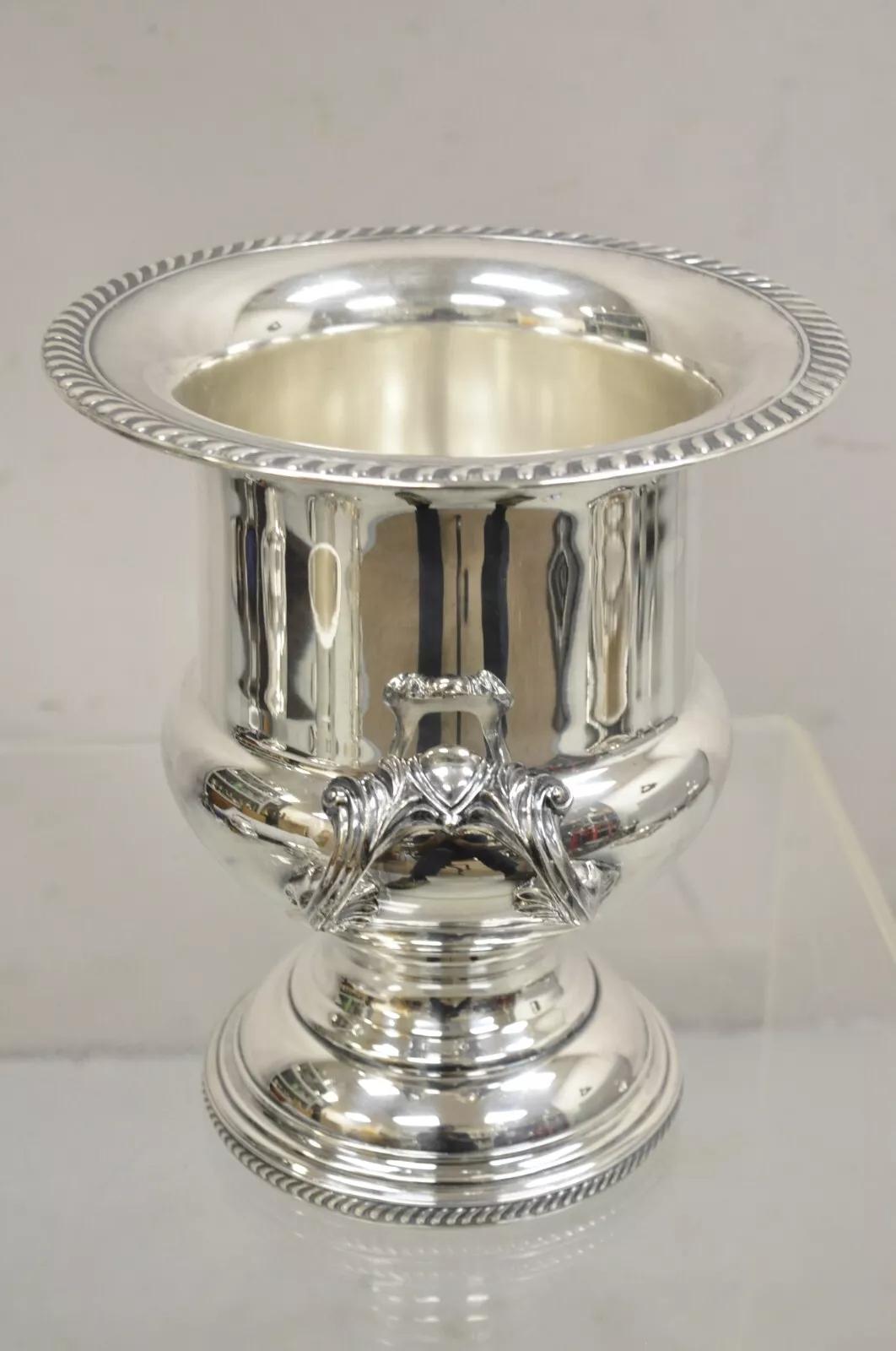 Vintage Victorian Style Trophy Cup Silver Plated Champagne Chiller Ice Bucket In Good Condition In Philadelphia, PA