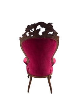 Vintage Victorian Style Tufted Red Velvet Armchair