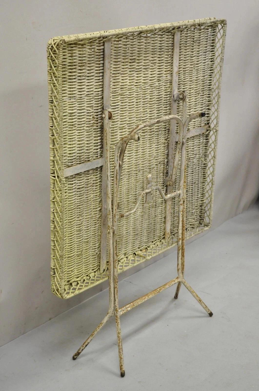 Vintage viktorianischen Stil Schmiedeeisen Wicker Rattan Top Folding Karte Spieltisch im Angebot 6