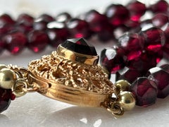 Vintage Victorian three strand Rose Cut Garnet Bracelet with 15k Gold Closure
