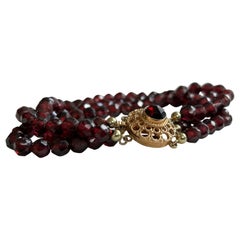 Vintage Victorian three strand Rose Cut Garnet Bracelet with 15k Gold Closure