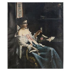 Vintage viktorianische Frau am Schreibtisch Ölgemälde auf Leinwand