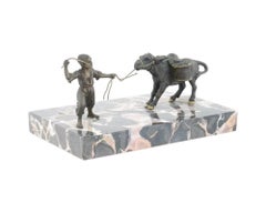 Vintage Vienna Bronze Sculpture Man Pulling A Donkey