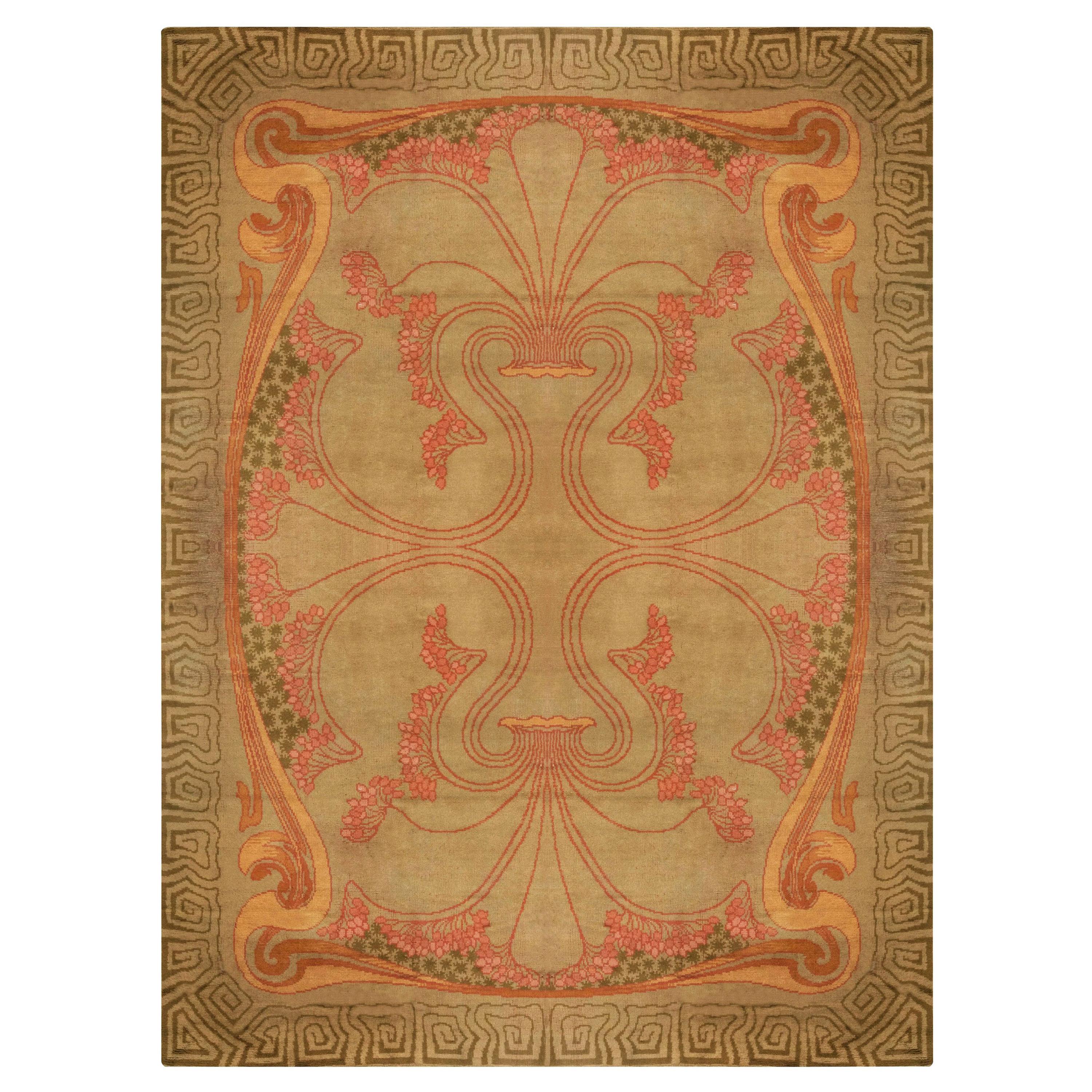 Round Art Deco Area Rug, Round Rugs, Art Nouveau Area Rug, Round Retro