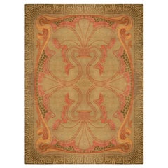 Vintage Viennese Art Nouveau Pale Rose and Dusty Orange Hand Knotted Wool Carpet