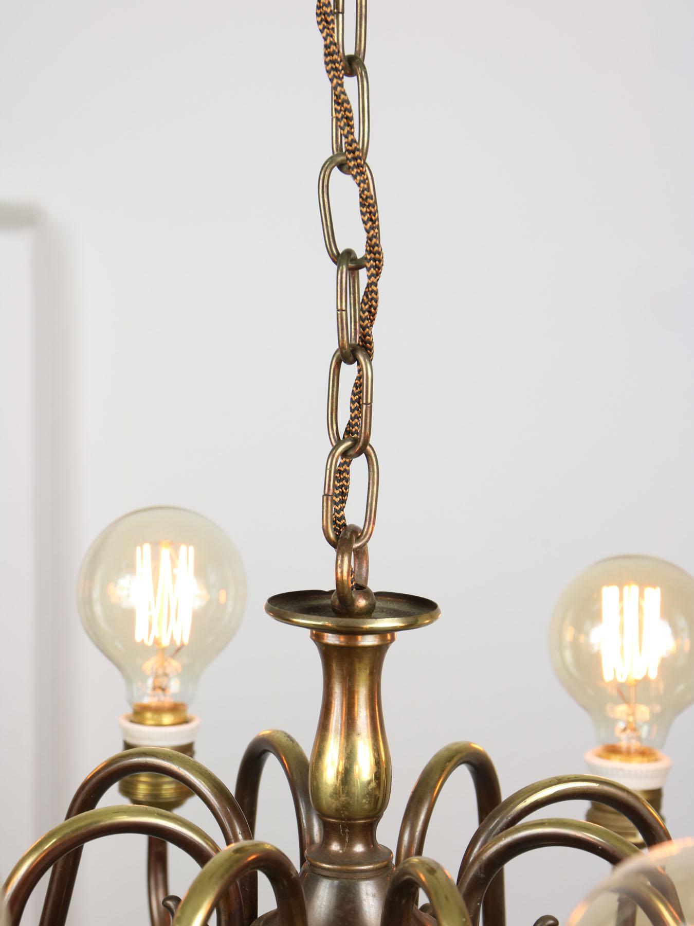 20th Century Vintage Viennese Minimalist Brass Chandelier For Sale