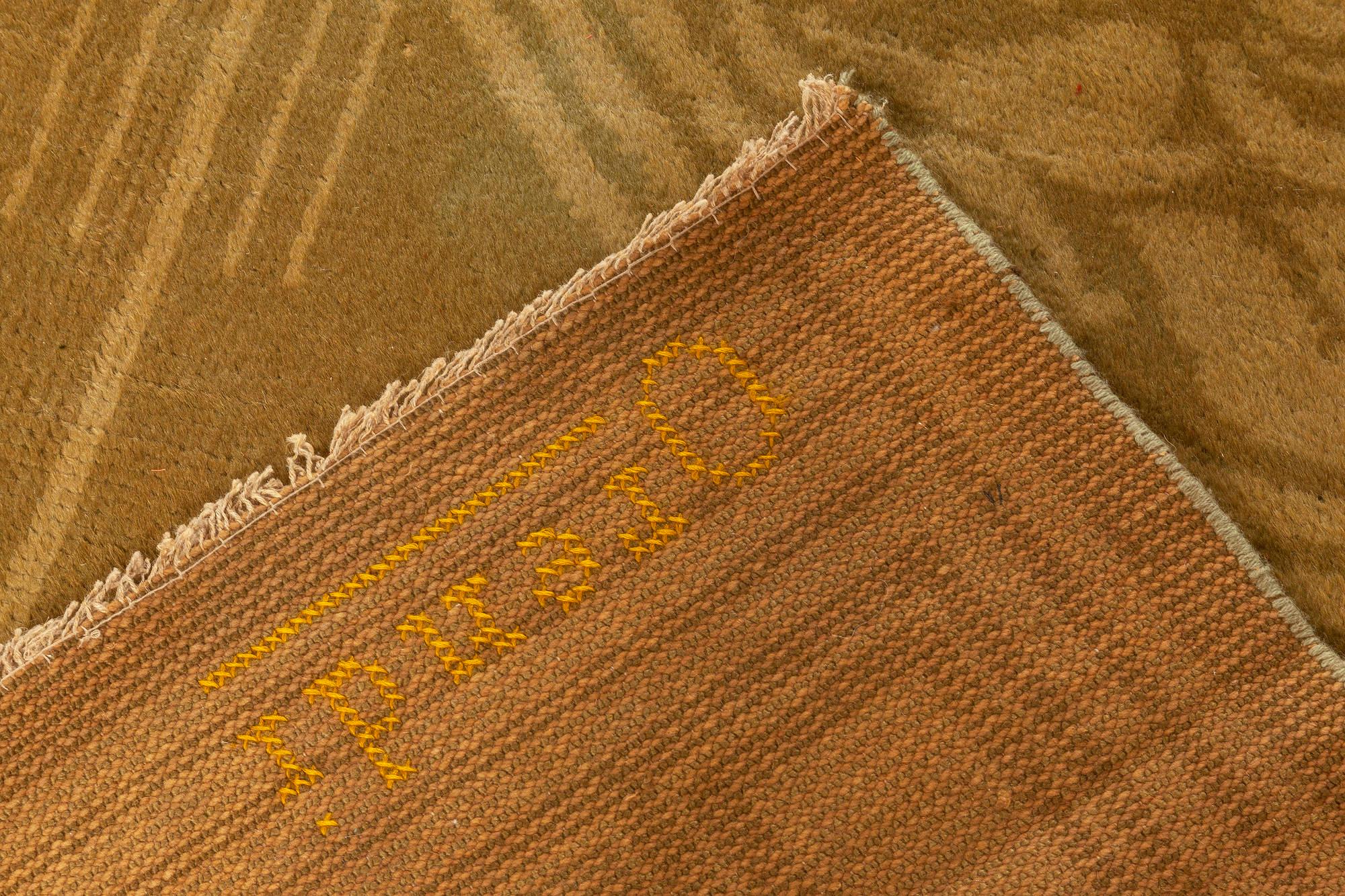 Vintage Viennese Art Deco Gold Yellow Handmade Wool Rug 2