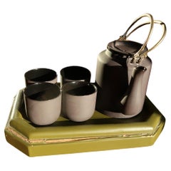 Vintage Vietnamese Ceramic Tea Set with Tray, Hanoi, Minimalist Modern - 2C30